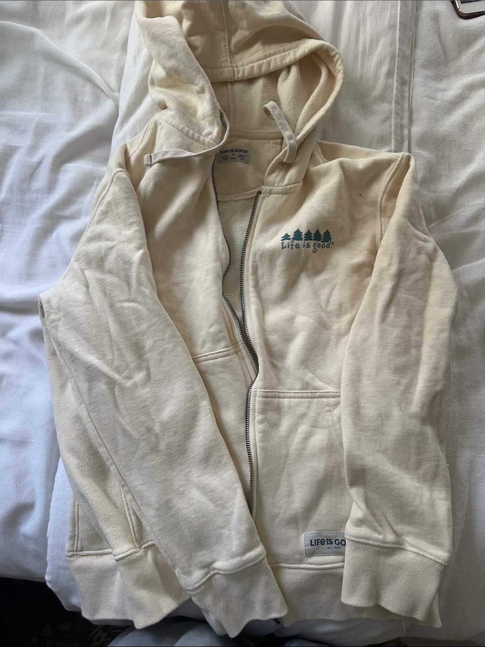 Life Is Good Cream Full-Zip Hoodie with Tree Logo